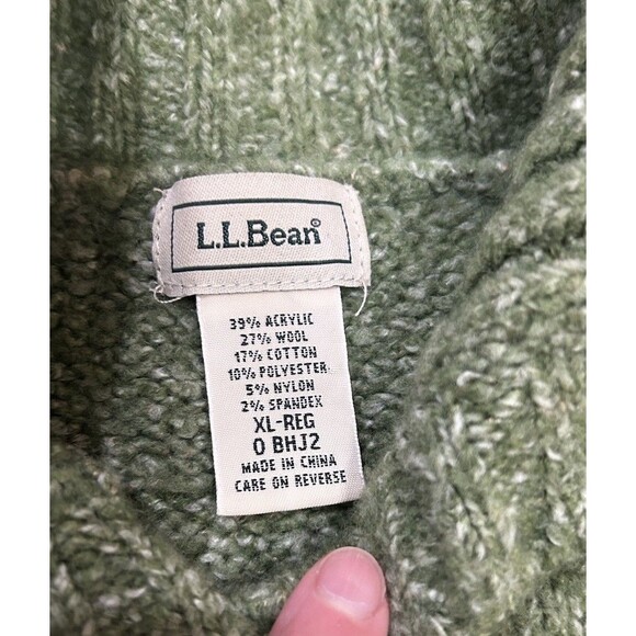 LL Bean Green Wool Blend Cardigan Sweater High Collar Size XL SHRUNK FITS LIKE M - Picture 4 of 8